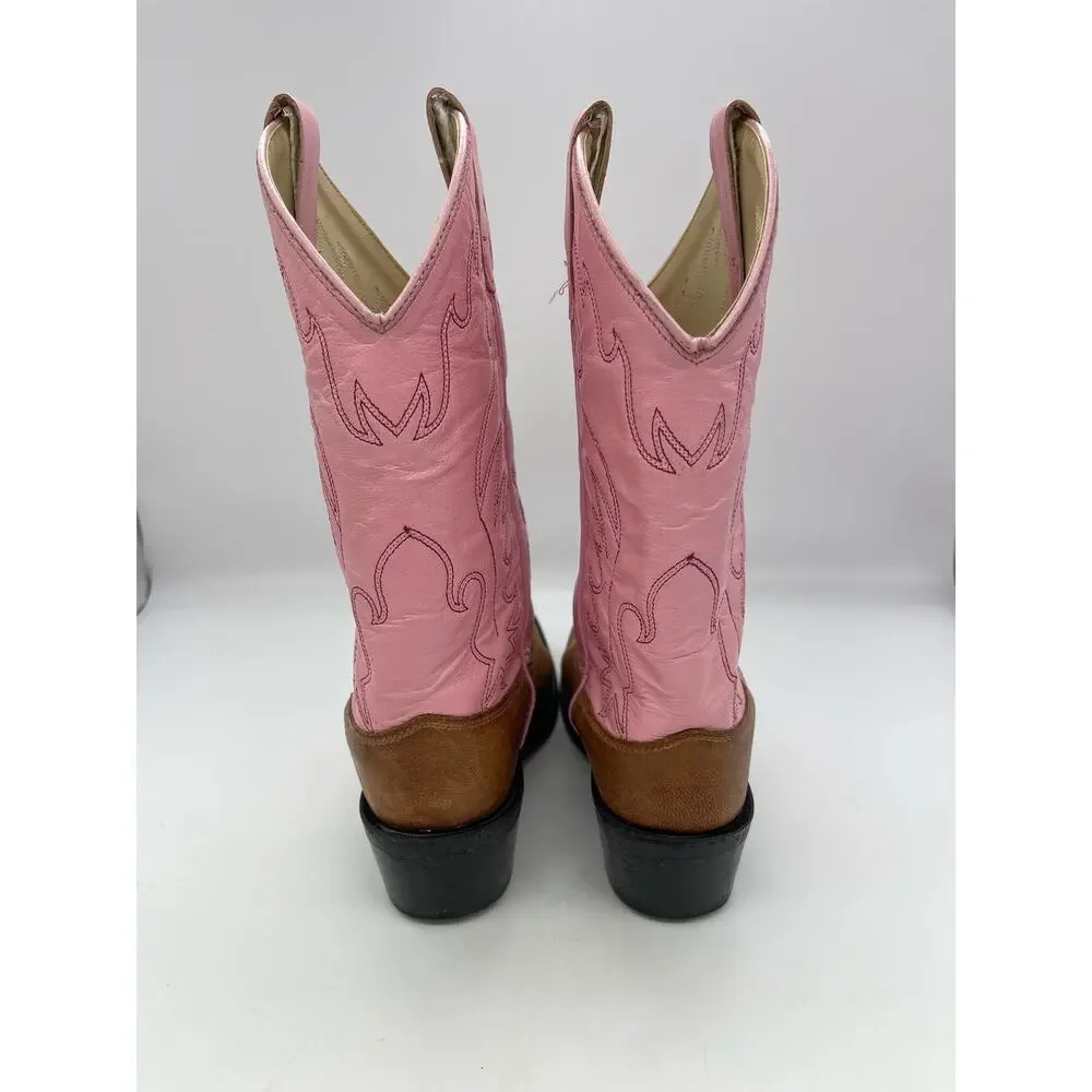 Old West Pink & Brown Leather Boots Size 5